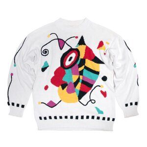 P.T.A. (Japan) Cubist Cyclops Intarsia Chainstitch Embroidered Jumper